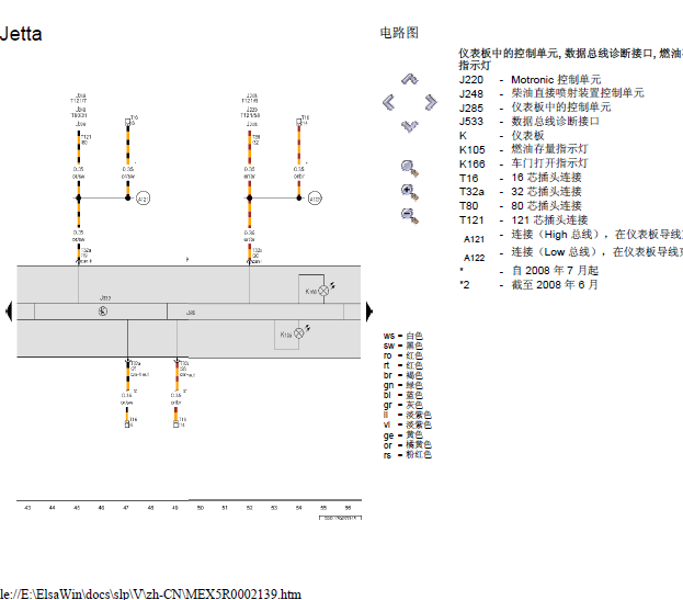 08年大众捷达仪表电路图