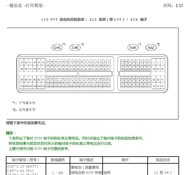 11年丰田酷路泽1VD发动机针脚图