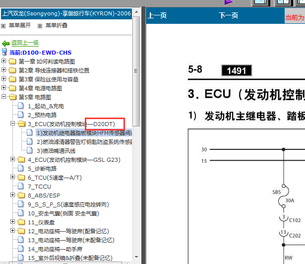 06年双龙享御发动机电路图