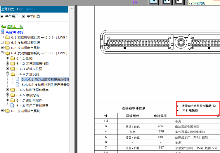05年别克GL8发动机针脚图
