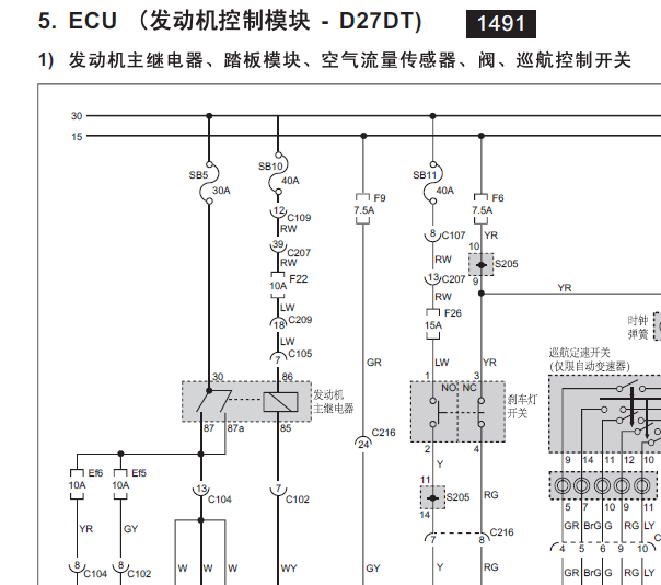 双龙D27DT发动机电路图
