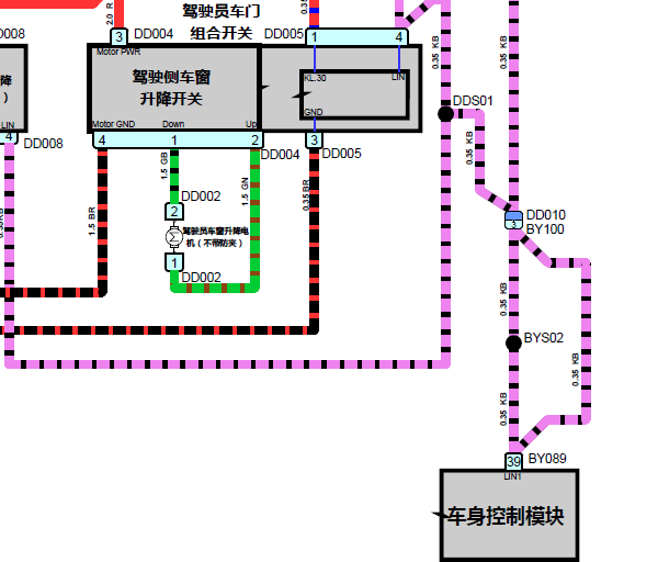 2017年荣威I6 车窗升降电路图