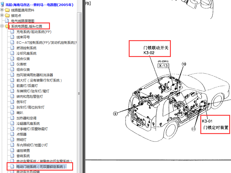 2005年海马普力马中控相关元件位置