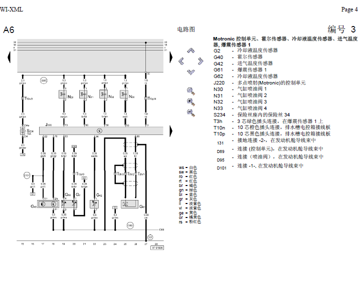 01年奥迪A6水温传感器电路图