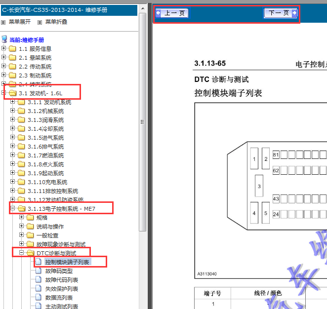 2013-2014年长安CS35发动机针脚资料