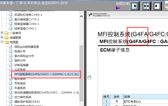 12年起亚K2  G4FA发动机端子图