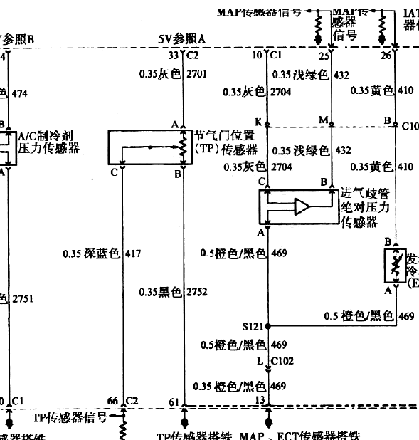 别克LW9节气门位置传感器线路图