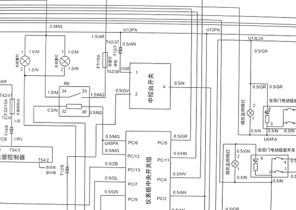 04年尊驰中控及车窗电路图