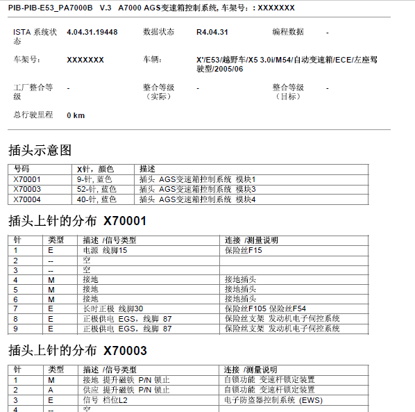 05年宝马X5变速箱针脚图