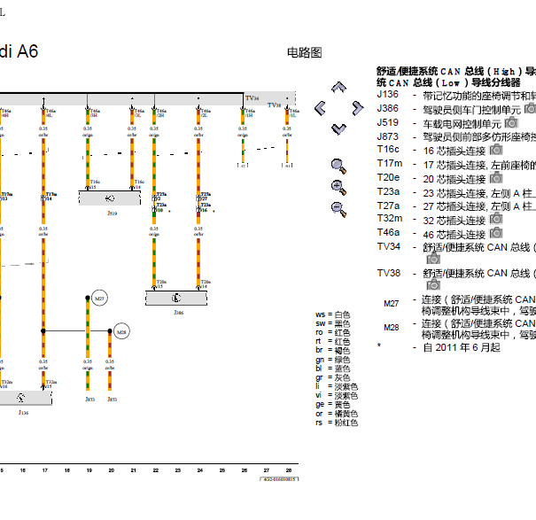 13年奥迪A6L光纤相关线路图