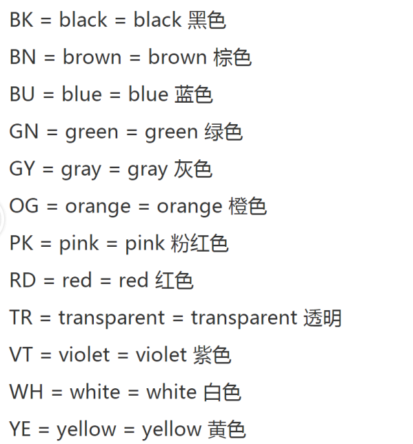 线束颜色资料