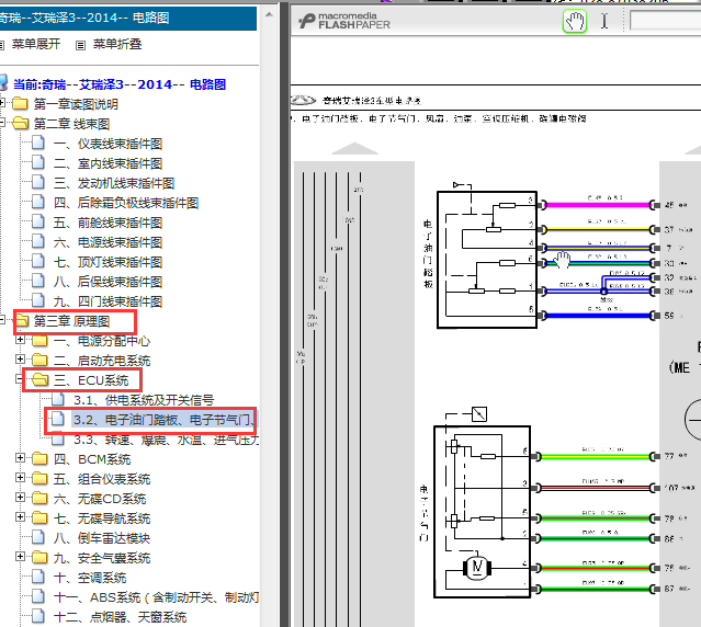 2014年奇瑞艾瑞泽3发动机电路图