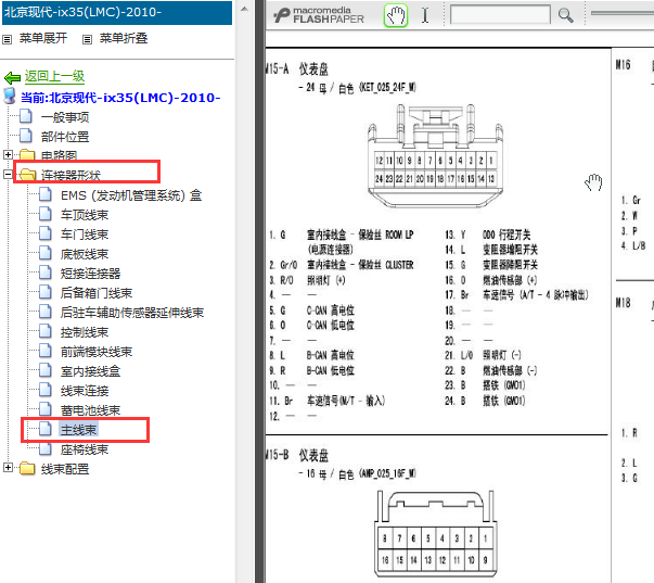 2010年现代IX35仪表针脚定义资料