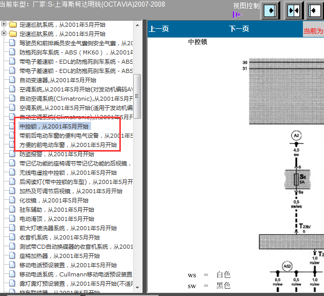 07年斯柯达明锐车窗和门锁电路图