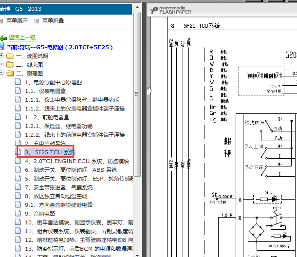 13年瑞麒G5变速箱电路图