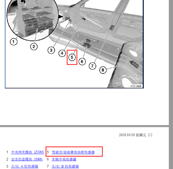 2008年宝马750LI 驾驶员座椅传感器位置