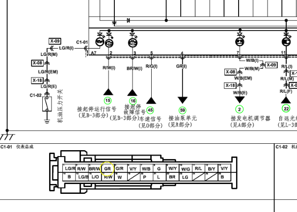 2016年海马M6仪表电路图和针脚图