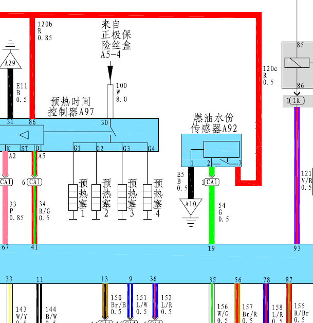 华泰B11 2.0柴油发动机预热线路图