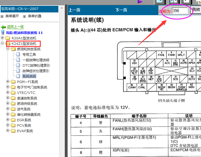 2007年本田CRV发动机针脚资料