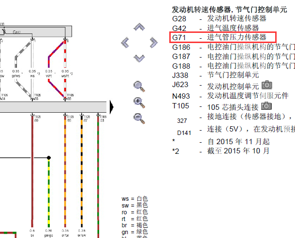 2014年奥迪A4L进气支管压力传感器线路图