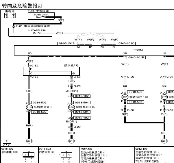 17年马自达昂科塞纳转向及双闪灯线路图