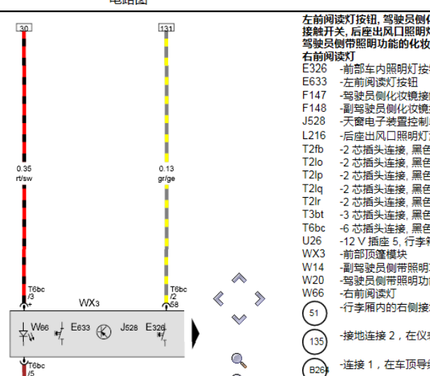 17年奥迪A4L阅读灯电路图