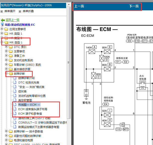 2006年轩逸发动机电路图和电脑针脚图