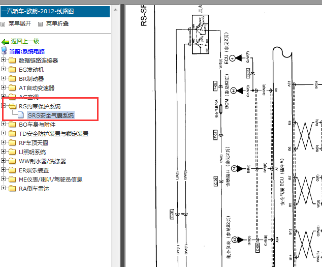 2012年一汽欧朗气囊电路图和针脚