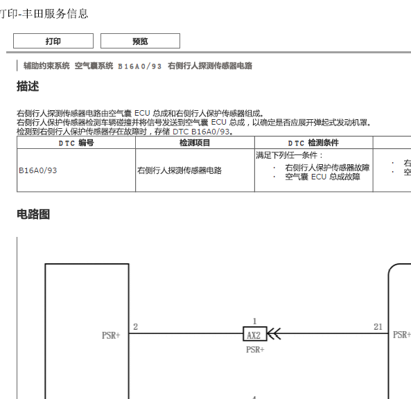 15年丰田皇冠行人保护相关维修资料
