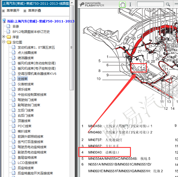 2011-2013年上汽荣威750网关位置