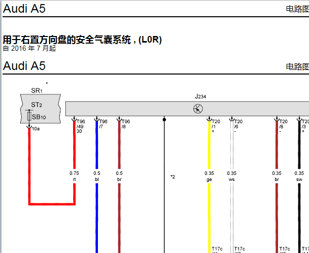 18年奥迪A5气囊电路