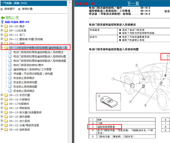 2006-2010年奔腾B70遥控钥匙接收器位置