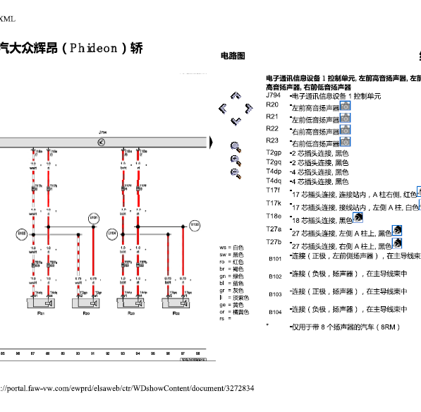 16年大众辉昂音响系统线路图