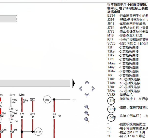 14年大众CC行李箱线路图