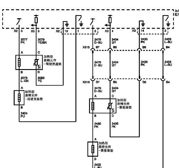10年凯迪拉克SRX座椅加热线路图