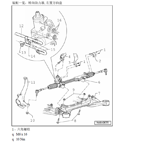 06年大众途锐转向系统相关位置