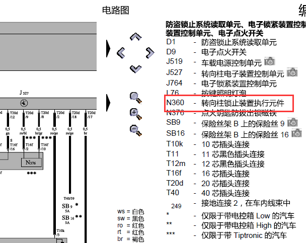 2009年大众迈腾防启动锁控制单元电路图