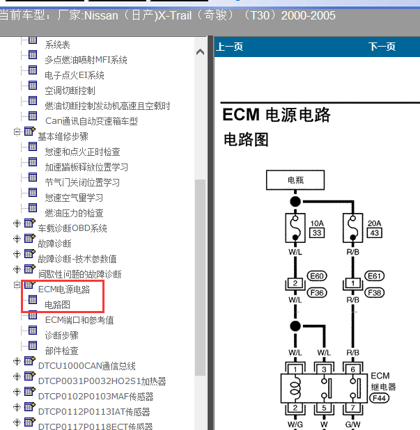 05年奇骏T30发动机电脑电路图