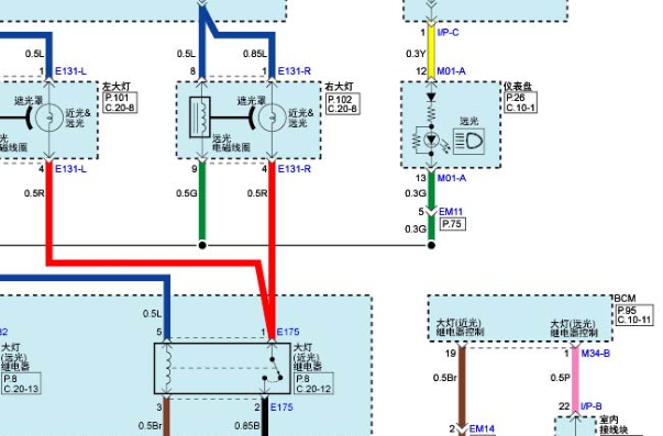 16年瑞纳车身电脑到大灯线路图