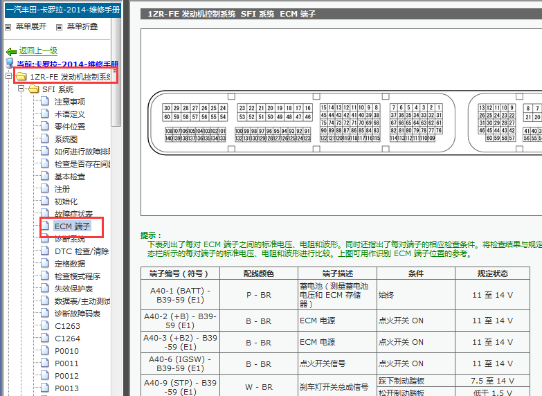 2014年丰田卡罗拉发动机电路图