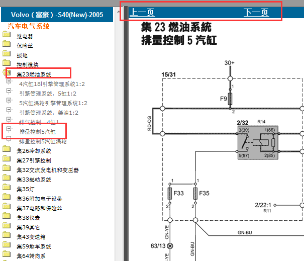2005年沃尔沃S40发动机电路图