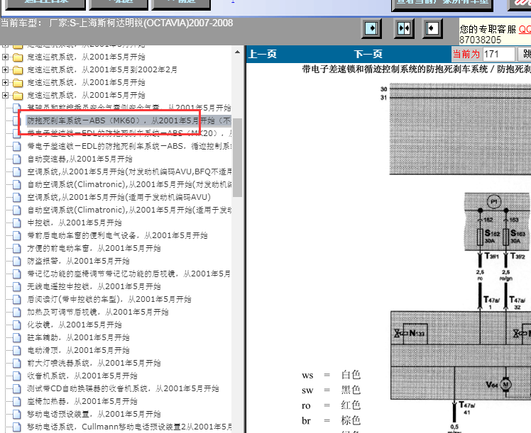 07年斯柯达明锐ABS电路图