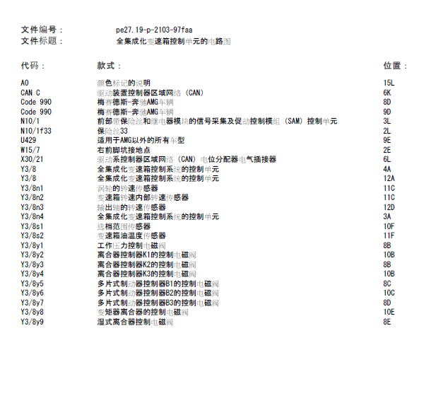 13年奔驰GLK30变速箱线路图