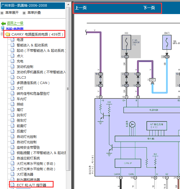 2006-2008年丰田凯美瑞变速箱线路图