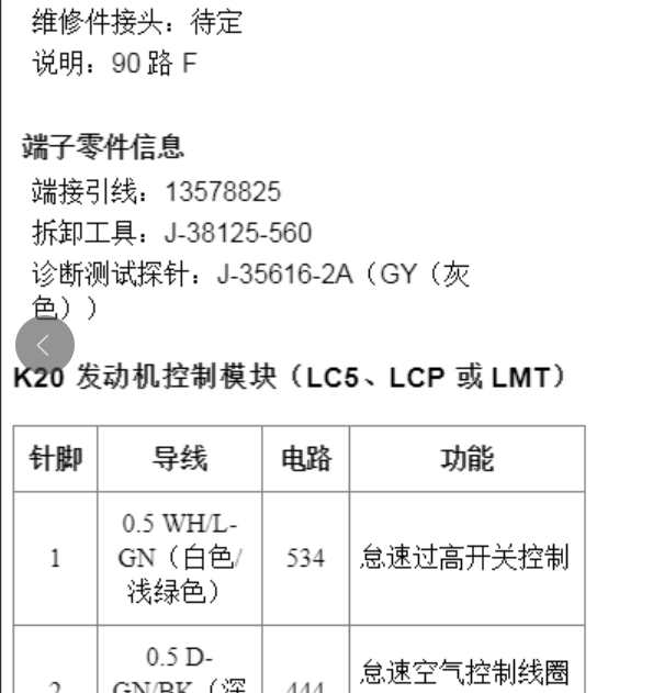 雪佛兰乐驰90针针脚定义图