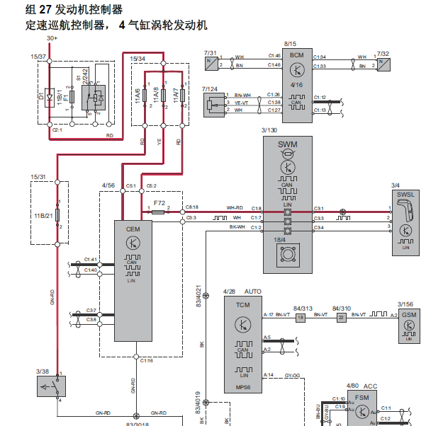 14年沃尔沃V40发动机线路图