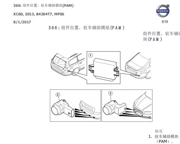 2013年沃尔沃XC60倒车雷达模块安装位置