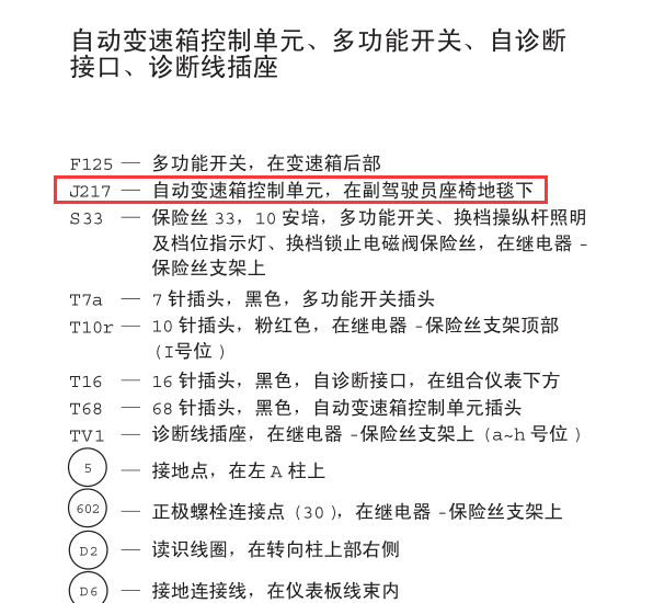 08年桑塔纳志俊自动变速箱位置说明