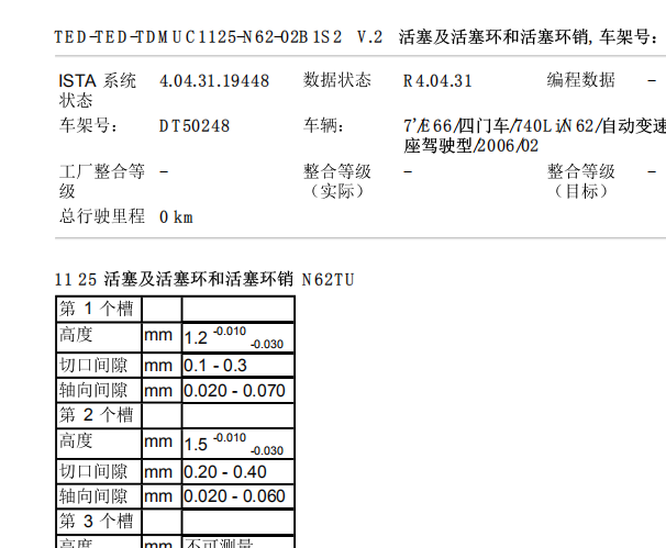 2006年宝马740LI活塞环间隙