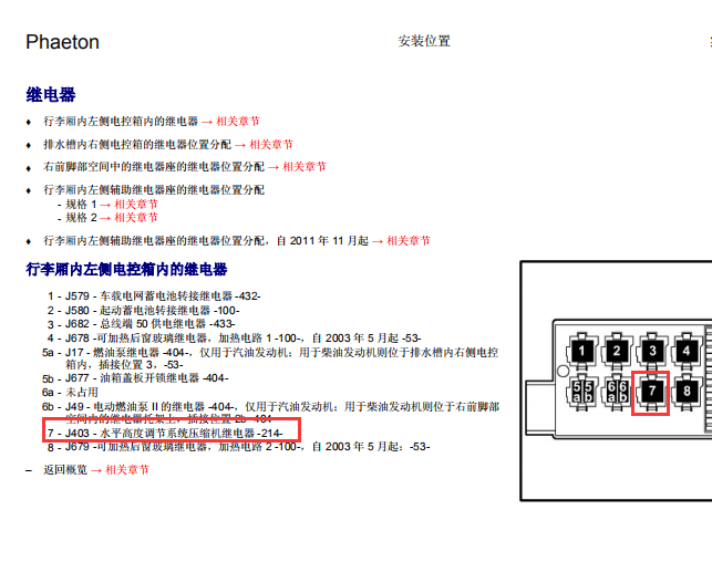 2013年大众辉腾底盘升降打气泵继电器